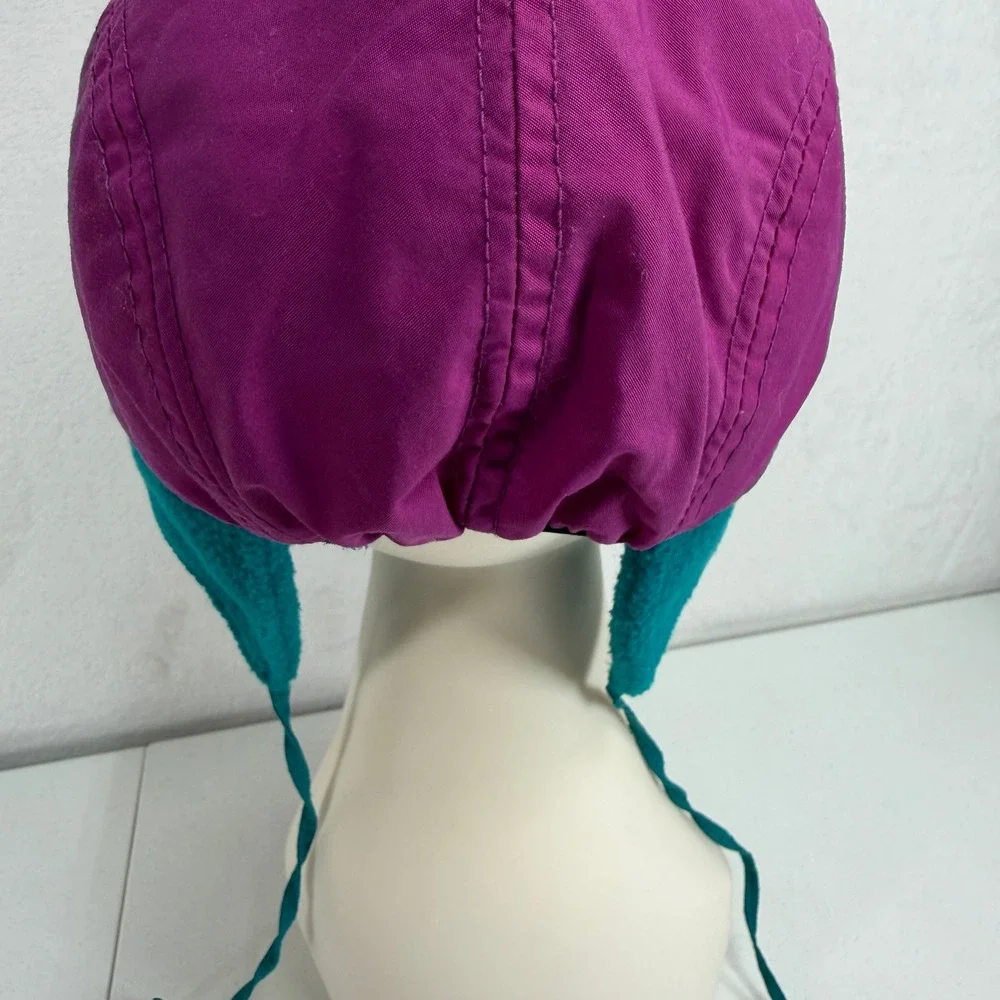 Vtg Columbia L 3 in 1 Trapper Ear Flap Cap Purple Teal Fleece Lined Gorpcore Hat